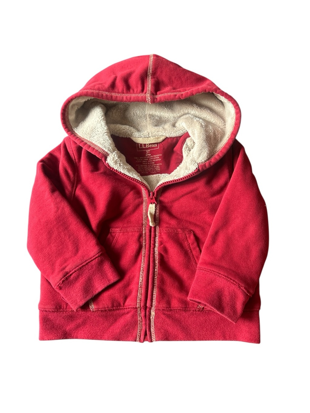 L.L. Bean Red Zip-Up Hoodie with Cream Sherpa Lining